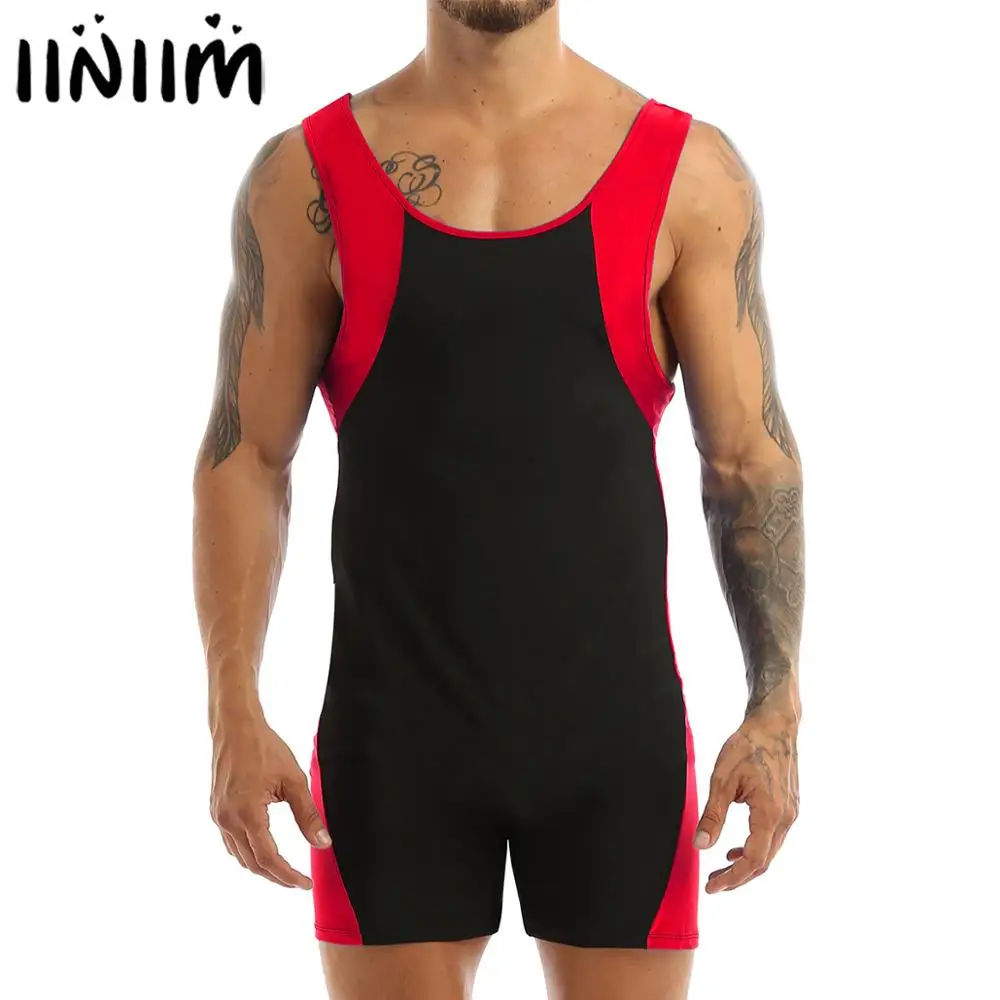 

iiniim Mens Fashion Bodystocking for Summer Block Sports Shorts Fitness Bodybuilding Leotard Jumpsuit Bikini Shorty Unitard
