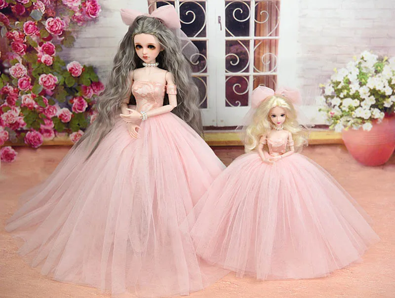 Высококачественное платье и фата свадебное для шарнирной куклы 1/4 вечернее