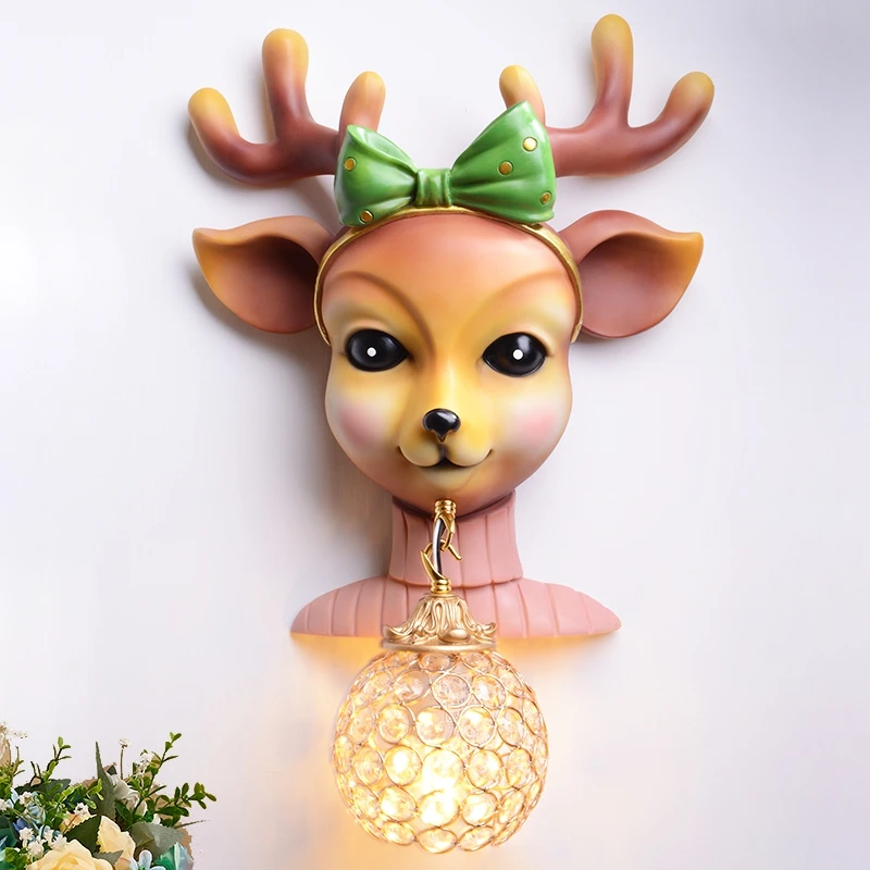 

Nordic Creative Cartoon LED Wall Lamp Modern Resin Deer Head Living Room Decoration Wall Light Home Wall Decor Indoor Lighting