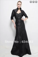 free shipping 2014 womens elegant dress plus size vestidos formales long sleeve black mother of the bride dresses with jacket