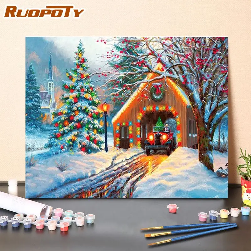

RUOPOTY Frame Picture Diy Painting By Numbers House Landscape For adult Kits For Adults Wall Art Canvas Painting