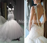 luxury vintage romantic lace mermaid backless 2018 pearls sleeveless cathedral train bridal gown mother of the bride dresses