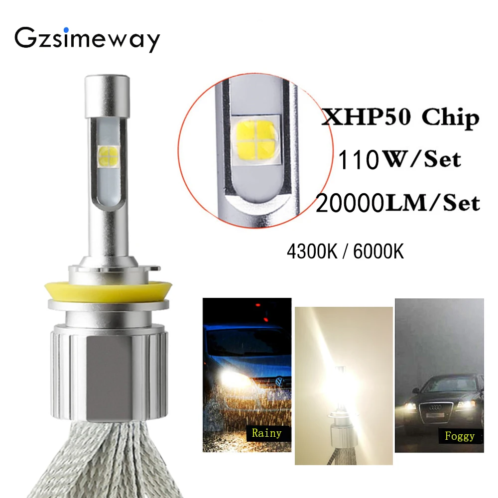 

2PCS 9005 HB3 LED Headlight H4 H7 H1 H11 HB4 9012 D4S D2H D2S Bulbs XHP50 110W 20000LM 4300K 6000K H3 H8 881 Car Light Fog Lamps