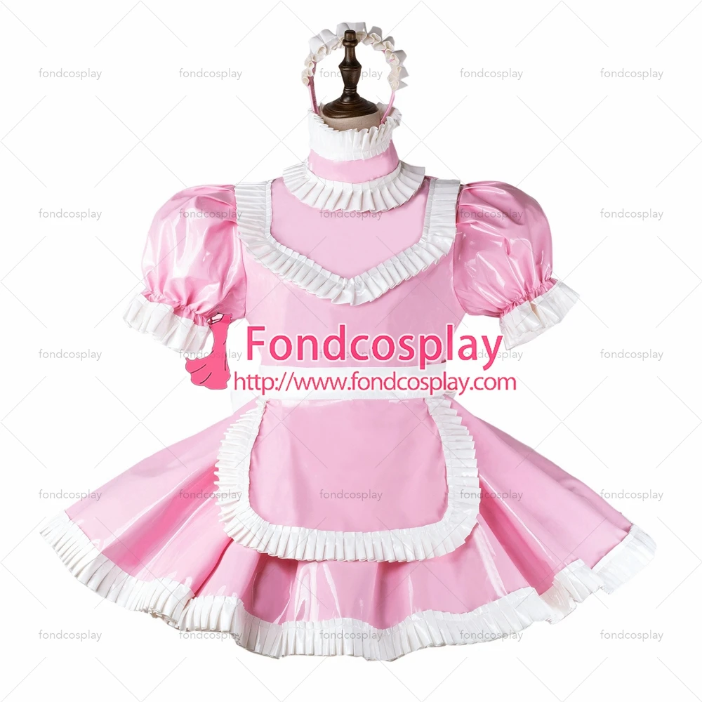 fondcosplay adult sexy cross dressing sissy maid baby pink heavy pvc dress lockable Uniform apron costume Tailor-made[G2261] |