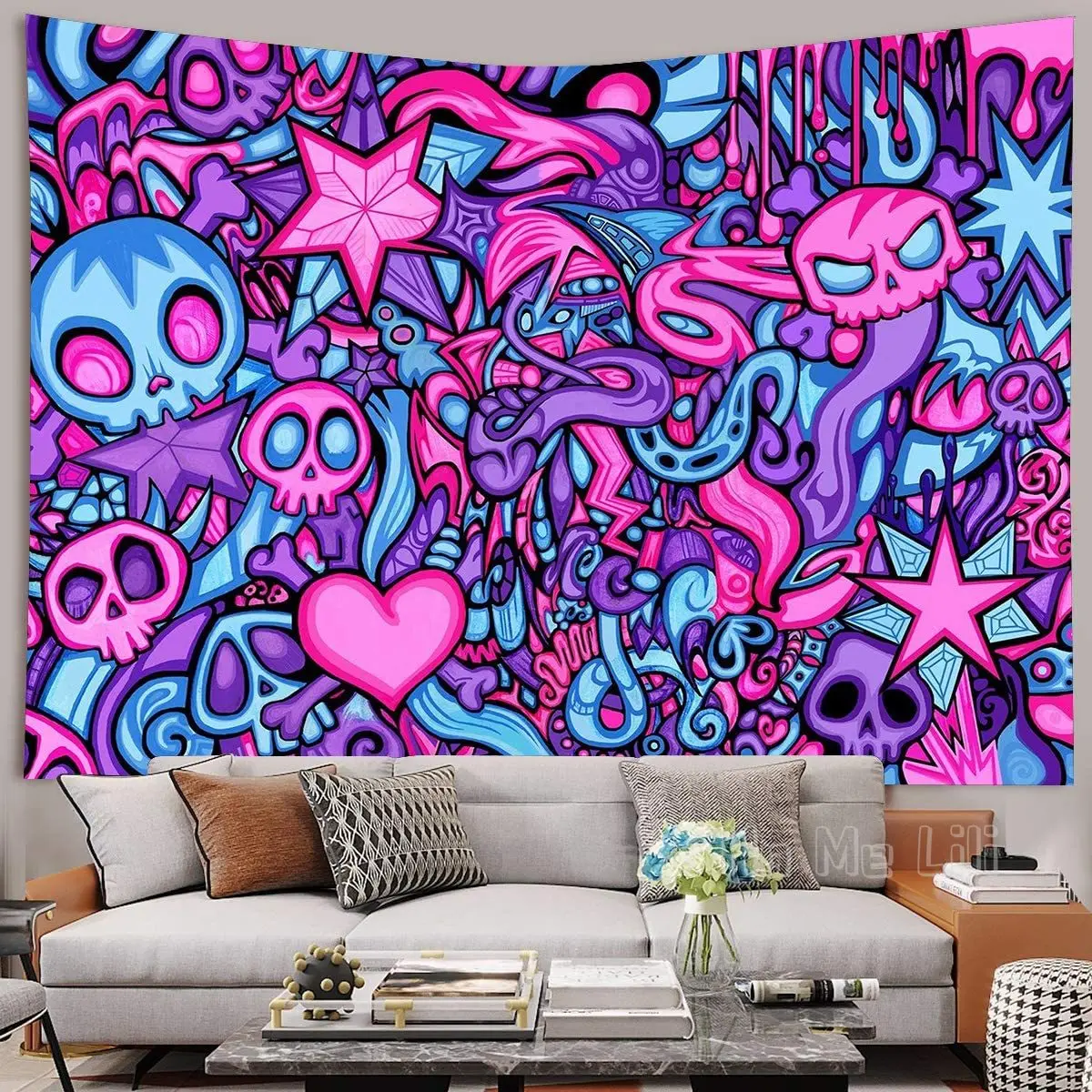 С фиолетовым черепом гобелен Абстрактная живопись для гостиной настенный