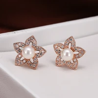 de019 new fashion temperament copper zircon plants flower girl pearl earrings wedding party gift woman earrings jewelry 2021
