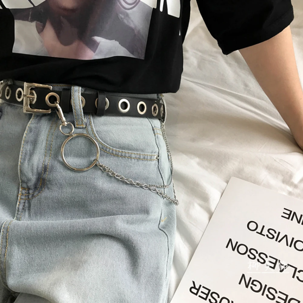 

2Layer Punk Adjustable Hook Trousers Pant Pu Leather Waist Link Belt Chain Women Belt Silver Chain Fashion Jewelry Belt sweet
