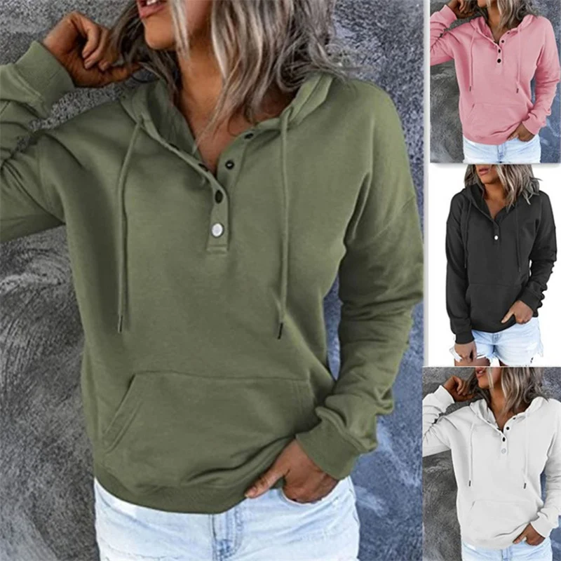 

2022 Women Clothes Long Sleeve Solid Color Sweatshirt Casual Pocket Hoodies