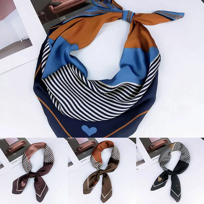 

Foulard Kerchief Striped Print Silk Square Scarf Decorative Headscarf Neck Hijabs Savrves DIY Handbag Handle Ribbon Tie Bands
