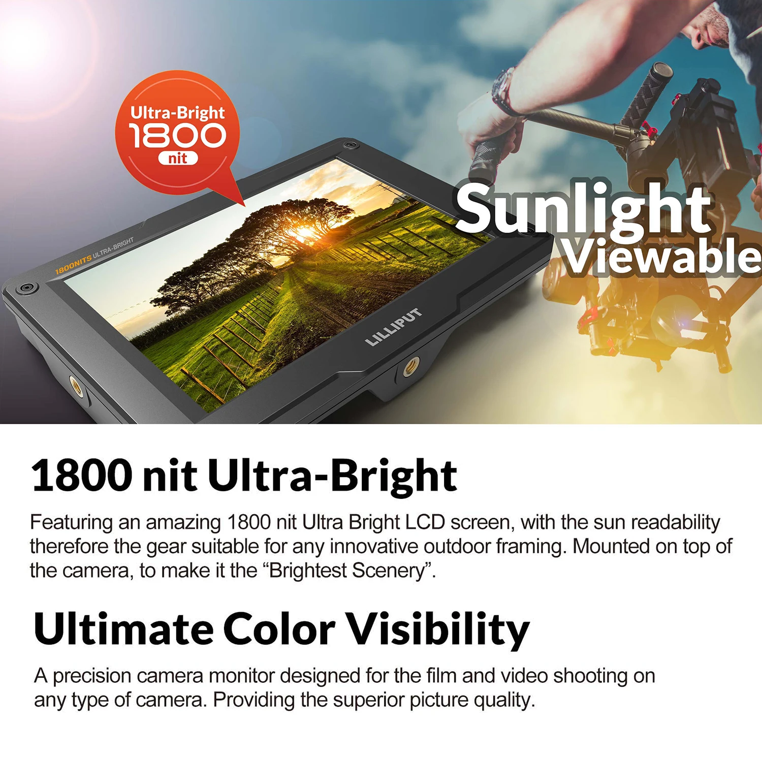 

LILLIPUT H7S 7 Inch 4K On-Camera Monitor Full HD Resolution 1800nit Sunlight Input Output HDR for Taking Photo Creating Movies