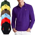 Мужская рубашка-поло, из 100% хлопка, с длинным рукавом, с вышивкой, с отворотами, весна-осень, S-4XL