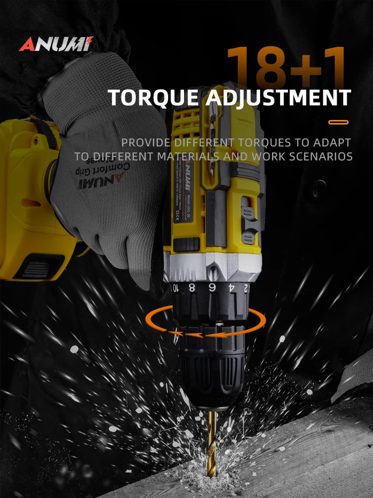 ANUMI 12V 20V Yellow Cordless Drill Electric Screwdriver Mini Wireless Power Driver DC Lithium-Ion Battery 3/8-Inch | Инструменты