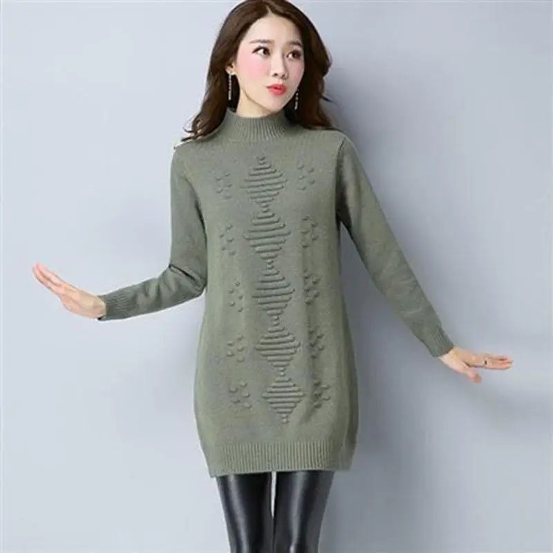 

Long Sweater Women's Turtleneck Sweater Thick Knitted Pullover Slimming Sweater Autumn and Winter Warm
