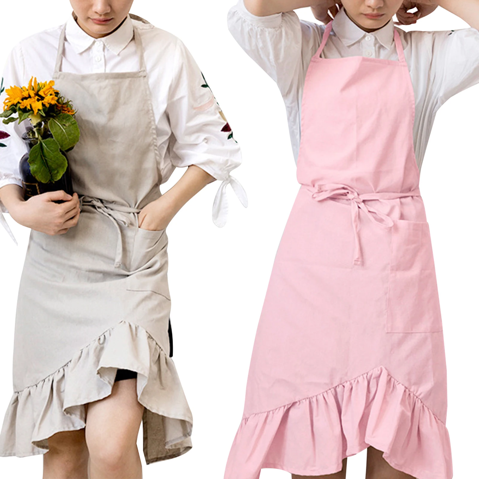 

Adults Apron Solid Color Housekeeping Sleeveless Apron Cotton Linen Cooking Accessories with Pocket for Women Men Dropshipping