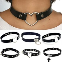 love heart adjustable gothic leather choker necklace for women girls rivet pendant necklace rock punk fashion collar jewelry