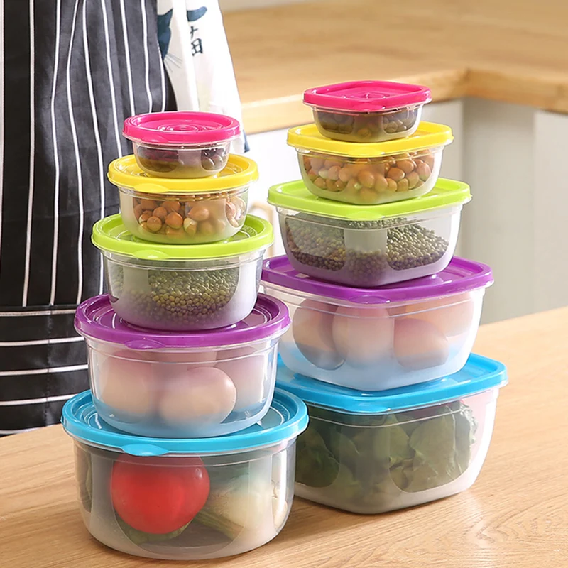 

5pcs Food Storage Container Refrigerator Crisper Boxes Bento Fresh-Keeping Box Kitchen Organizer Portable Lunchbox Sealed Cans