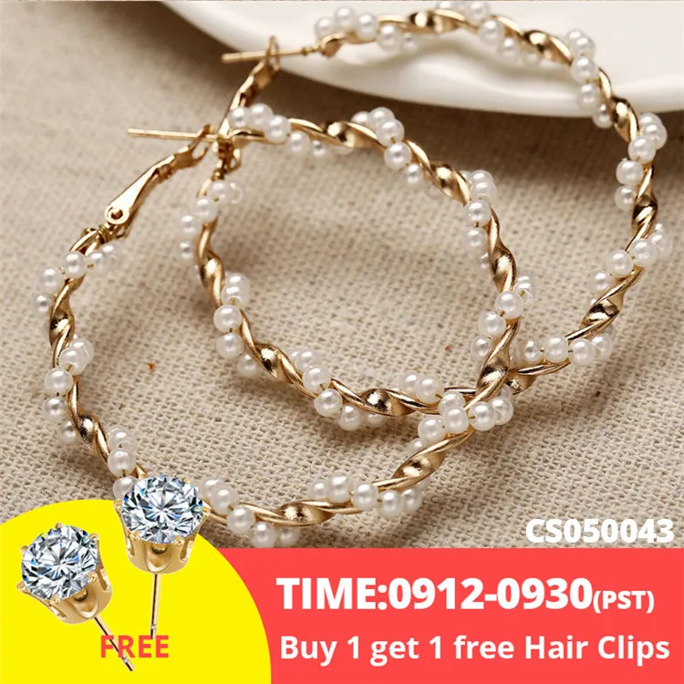 buy 1 get 1 free 17 км большие жемчужные серьги-кольца для женщин и девочек, уникальные крученые большие серьги, круглые серьги Brinco, массивные модные ювелирные изделия - Окраска металла: buy 1 get 1 free