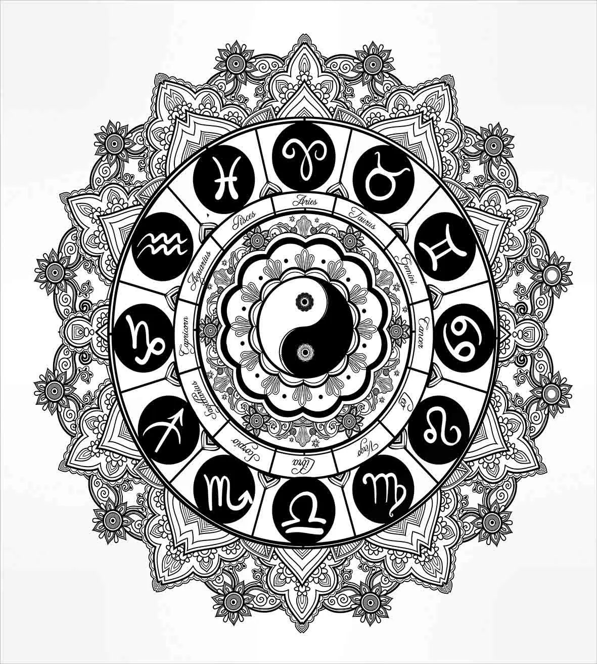 Ying Yang набор пододеяльников круглый дизайн с темой зодиака символ Инь и Янь в