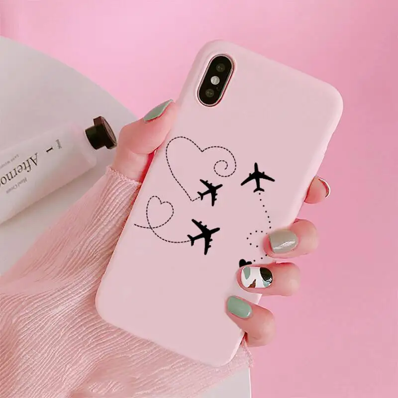 

World map travl airplane pattern Phone Case Candy Color for iPhone 6 7 8 11 12 s mini pro X XS XR MAX Plus
