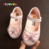 2021 new leather children shoes for girl rhinestone bow princess shoes soft bottom non slip toddler girls kids shoes size 22 31