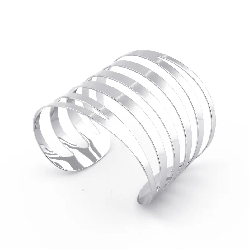 Новый модный простой металлический полый Широкий браслет геометрической формы