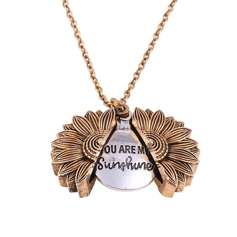 

Wholesale 12 pcs Lot You are My Sunshine Engraved Necklace Inspirational Sunflower Locket Necklace Jewelry for Women Girlfriend