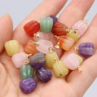 20pcs natural stones crystal agate jade carved pumpkin flower pendant for jewelry making necklace earring accessories gift decor