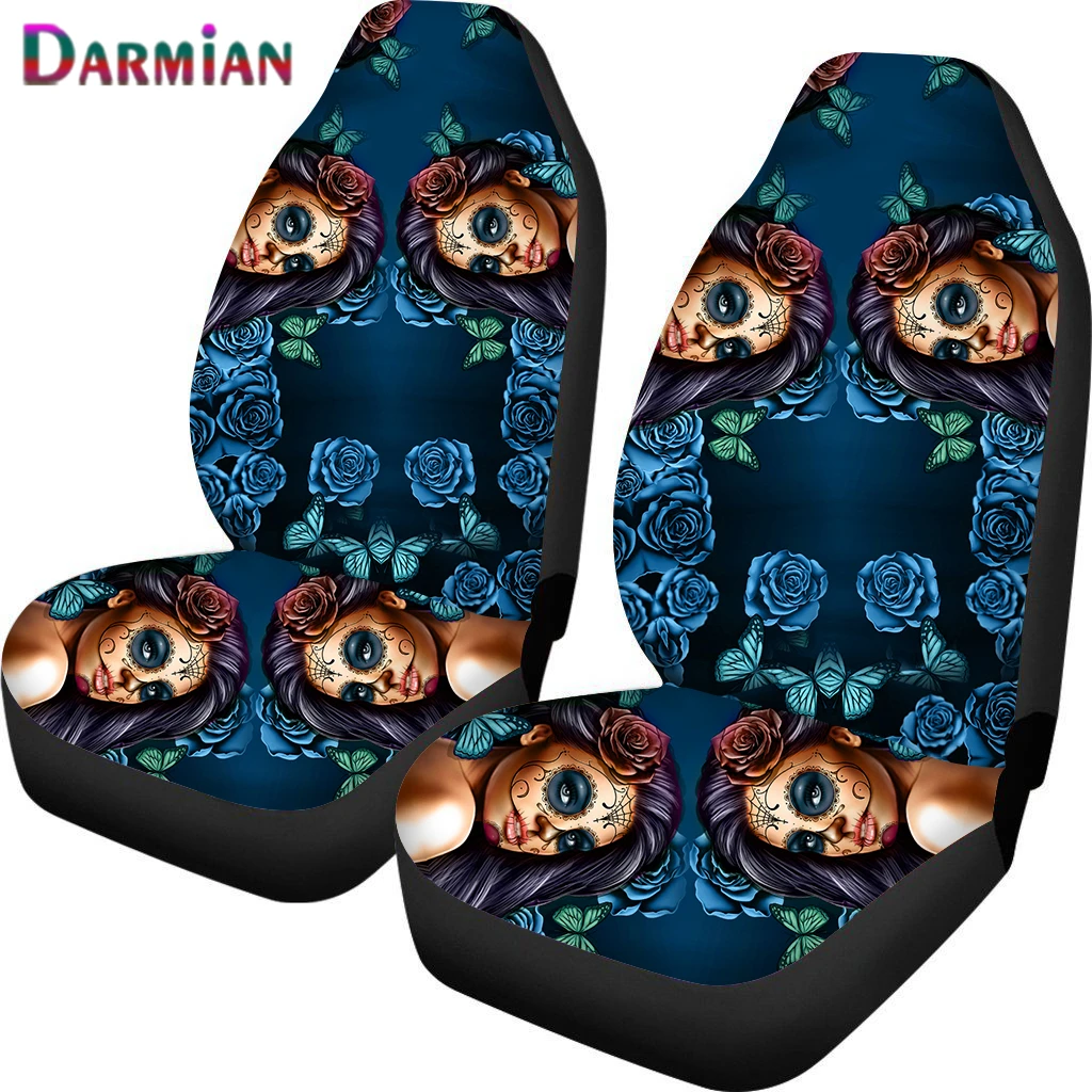 

Набор из 2 универсальных чехлов для автомобильных сидений в готическом стиле с изображением черепа дня мертвецов DARMIAN 2021