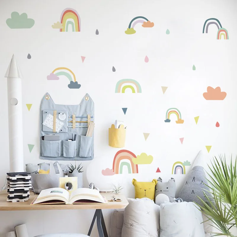 

Cartoon rainbow cloud wall sticker bedroom kids rooms decorations mural home decor decals nursery stickers combination wallpaper