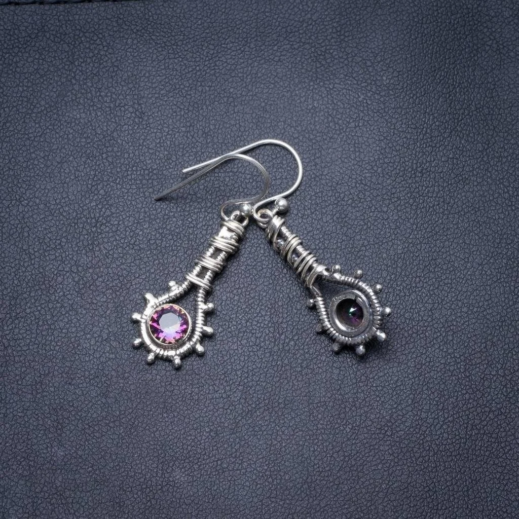 

Natural Mystical Topaz Handmade Unique 925 Sterling Silver Earrings 1.5" Y3588