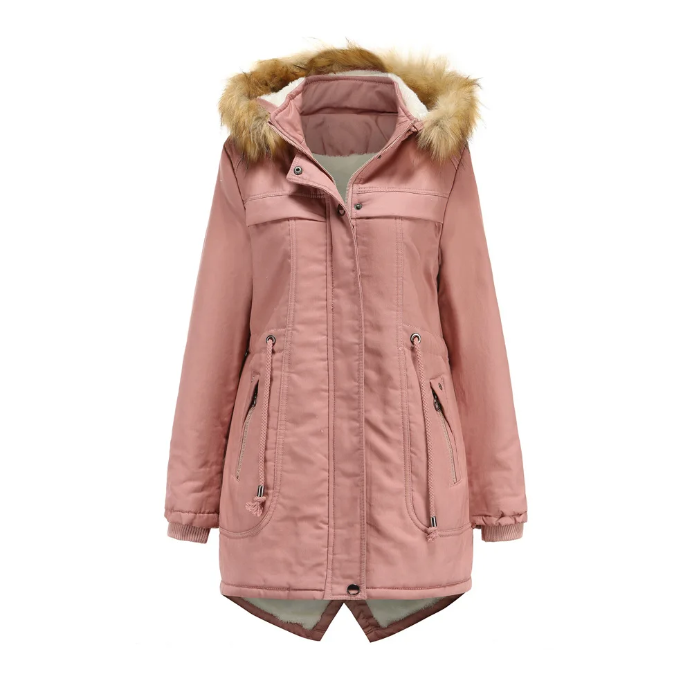 Casual Cute Women Fleece Cotton-padded Coat Detachable Hood and Fur Collar Winter Warmth Plus Fleece Parkas Cotton-padded M-3XL