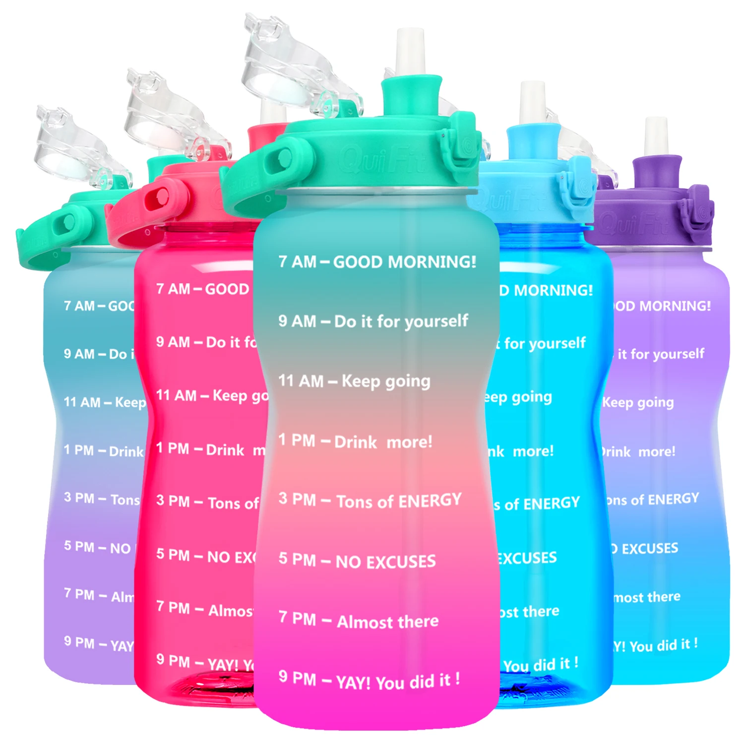Quifit-botella de agua de galón con pajita, jarra de Fitness, 3,8 y 2 litros, gran capacidad, sin BPA, cita motivadora, marcador de tiempo