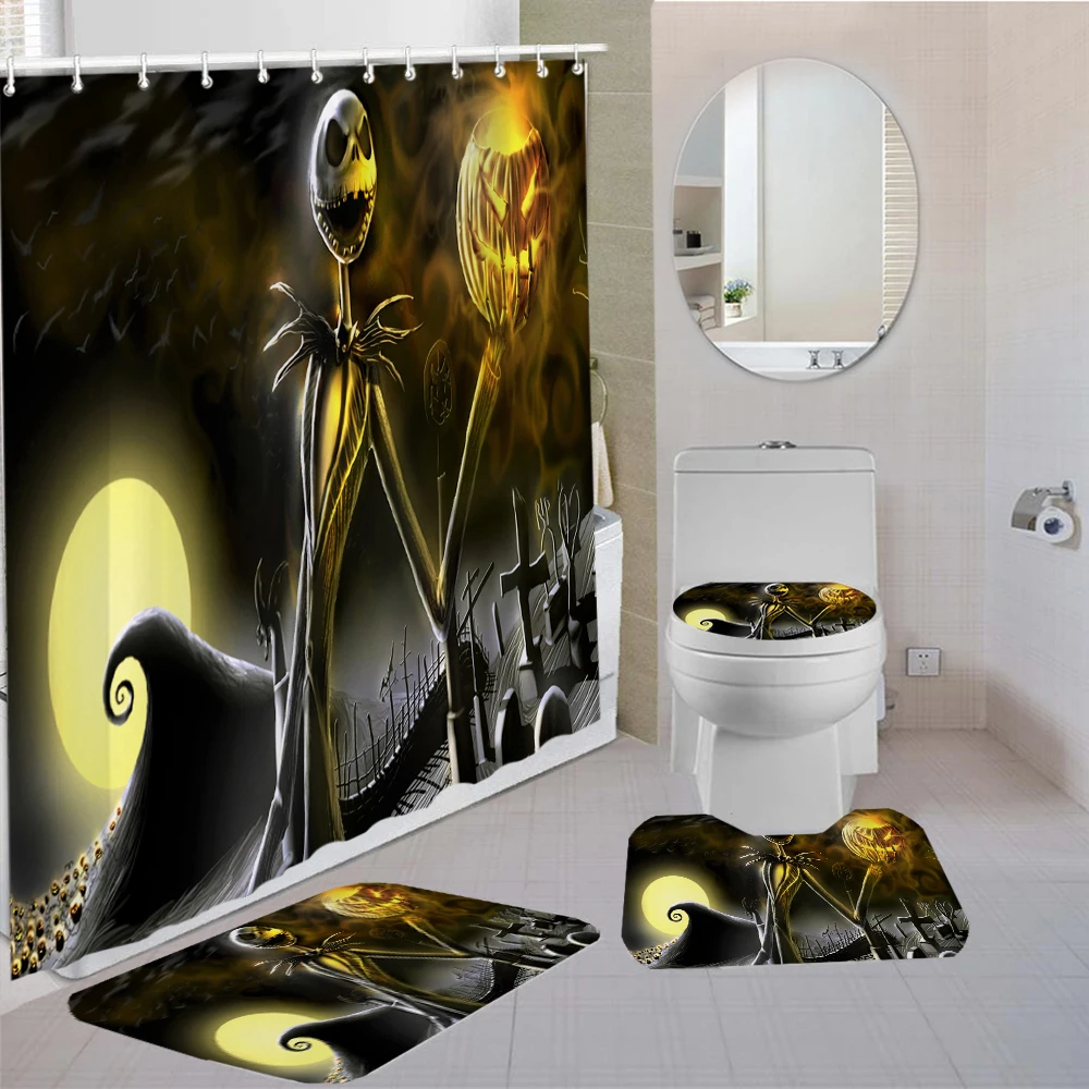 4 Pieces Curtains Terror Skull Shower Curtain Animal Kids Bath Sets 3D Printing Bathroom Comfortable And Soft Shower Curtain Set enlarge