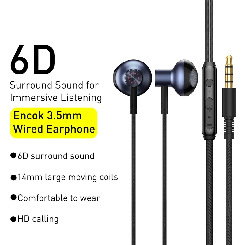 baseus h19 wired earphone in ear 3 5mm 6d stereo bass wired earphones hifi earpiece with mic for xiaomi samsung huawei headphone free global shipping