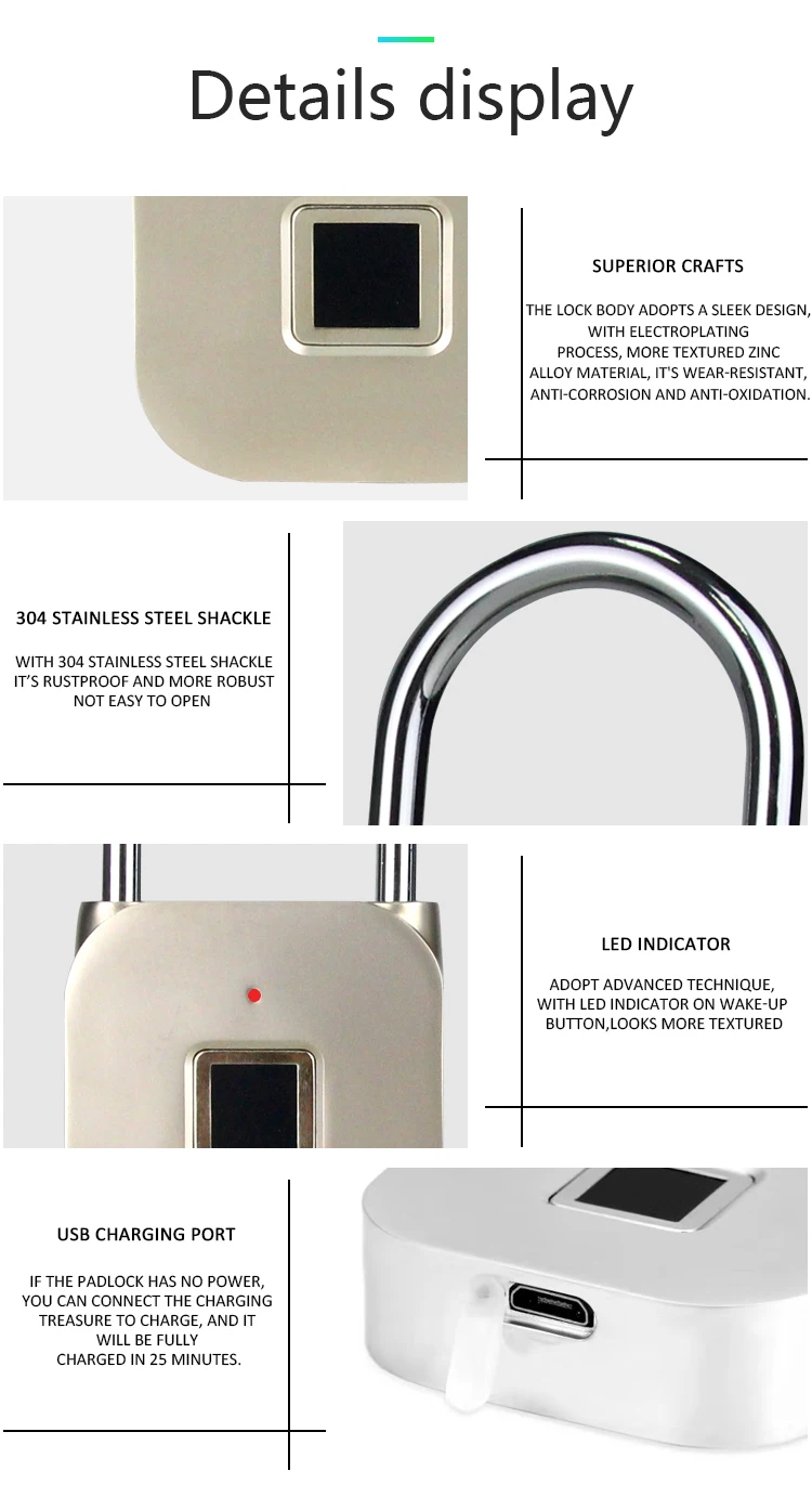Xiaomi умный электронный замок с отпечатком пальца USB Перезаряжаемый дверной замок без ключа цинковый сплав металлический багажный отсек замок