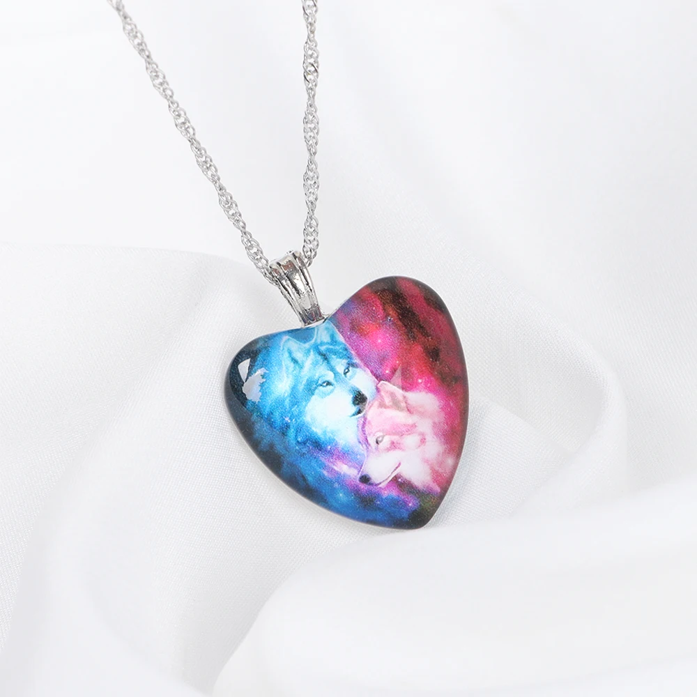 1Pc Siberia Wolf Head Necklace Snow Mountain Jewelry Pendant Crystal Convex Chain Round Glass Gift For Man 2021 | Украшения и