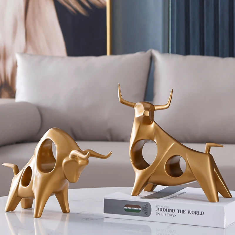 

Cattle Statue Ox Home Decor Living Room Bull Sculpture Wine TV Cabinet Ornament Crafts Abstract Animal Figurine