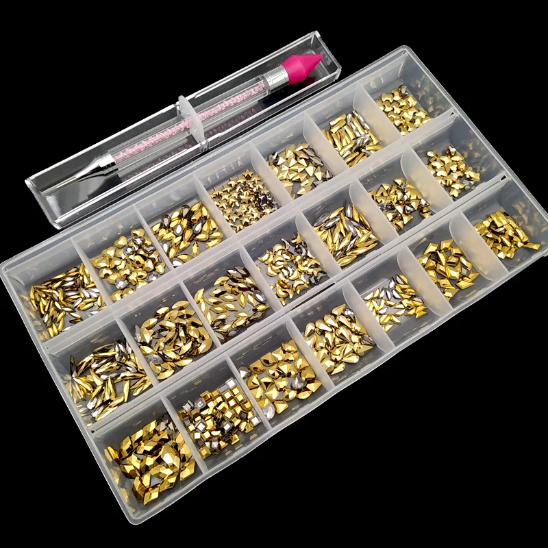 Newest Hot Sale Wholesale Nail Crystals Decorations Kit Flatback Stones for Nails Glass Crystal Nail Rhinestones Set