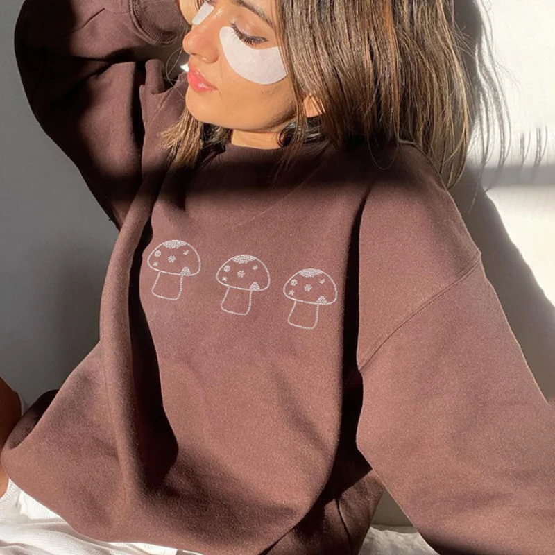 

Зимний пуловер в стиле Харадзюку, повседневный Свободный свитшот, Коричневый Пуловер оверсайз, винтажный свитшот с круглым вырезом, женски...