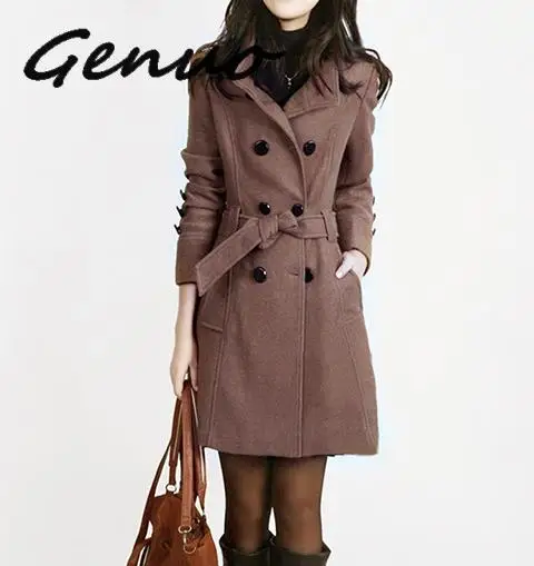 

New Women Long Coat and Jacket Autumn Winter Elegant Women Wool Coats Long Jackets Korean Version Slim Trench Coat with Straps