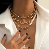 ingesight z punk thick miami curb chain imitation pearl toggle lasso choker necklace rhinestone crystal collar necklaces jewelry