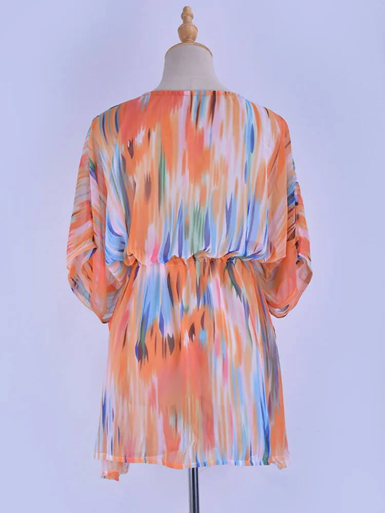 Женское шифоновое пляжное бикини с принтом тай-Дай глубоким V-образным вырезом |