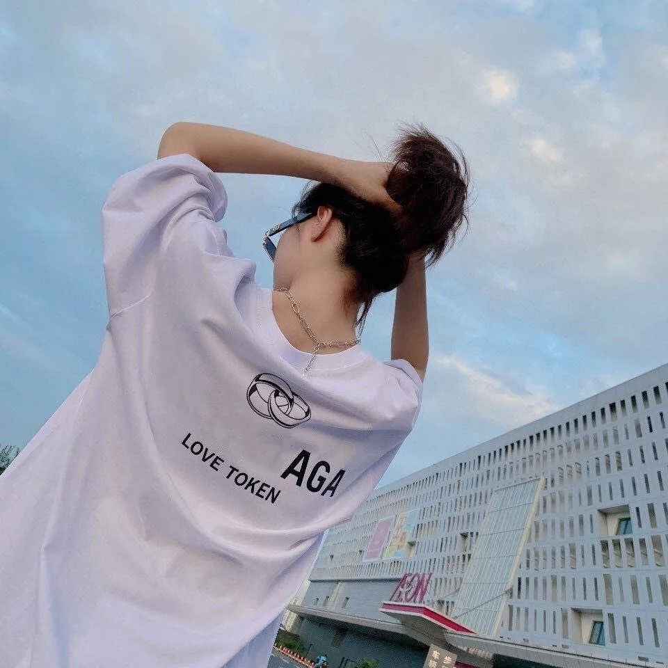 

Men's and Women's Short Sleeve T-shirt 2021 New Love Ring Pure Cotton Crew Neck Short Sleeve Men and Women's All In Pairs