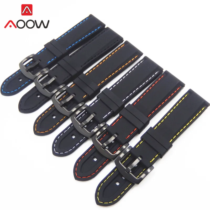 16mm 18mm 20mm 22mm 24mm Universal Silicone Sport Strap Fashion Stitching Waterproof Rubber Men Replacement Bracelet Watch Band
