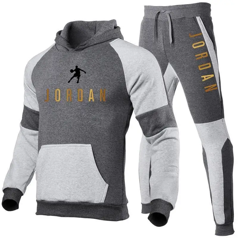 

Hoodie + sweatpants suit men's sportswear brand printing casual clothes running sports fitness basketball clothes