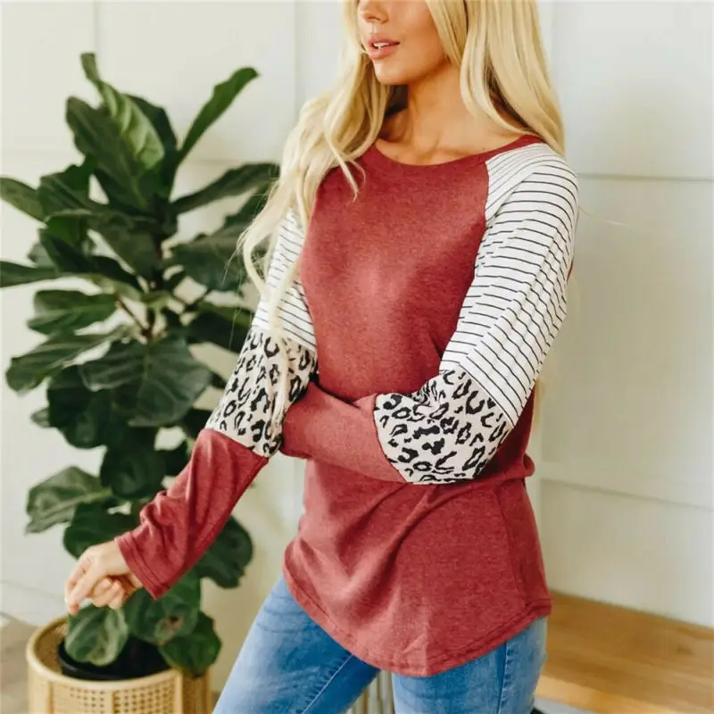 Women Maternity Clothes Leopard Striped Patchwork Top Long Sleeve Pregnant Nursing Shirt | Мать и ребенок