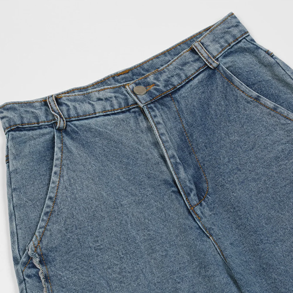 2021 Korean Fashion Green Towel Embroidery Washed Men Vintage Jeans Trousers Hip Hop Straight Wide Baggy Denim Pants Ropa Hombre