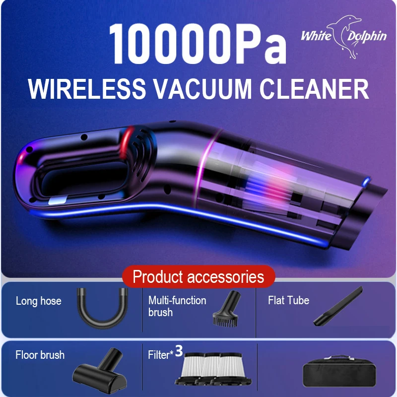 White Dolphin Cordless Household USB Chargable  Vacuum Cleaner for Office Car Pet Hair 10000Pa Suction Handheld Vacuum Cleaner