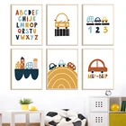 Звуковой номер автомобиля Алфавит Радужный город скандинавские плакаты и принты детская Настенная картина на холсте настенные картины декор детской комнаты