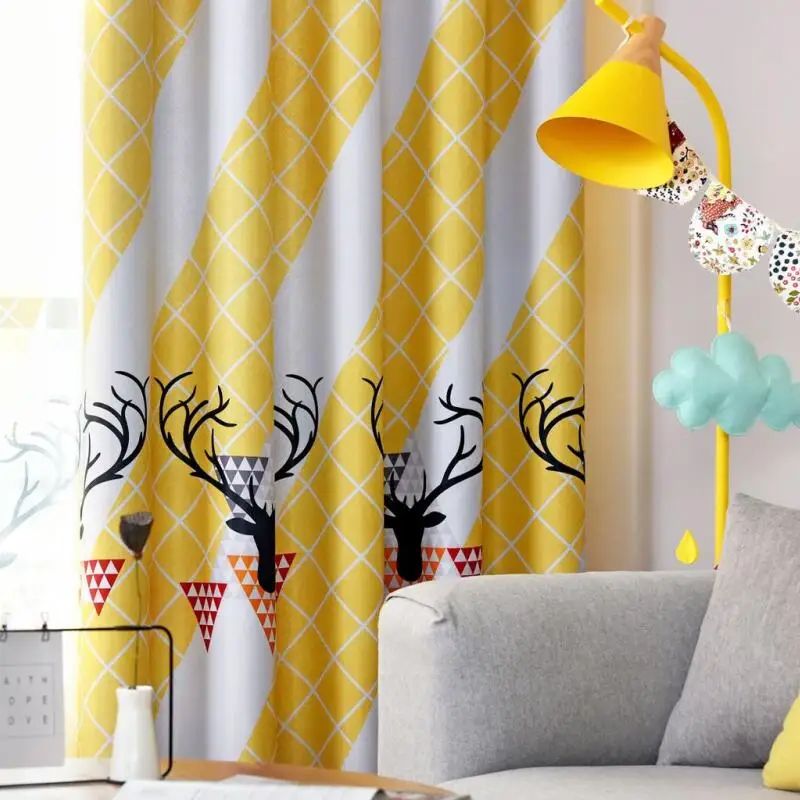 Геометрические занавески в скандинавском стиле для гостиной желтая Затемняющая